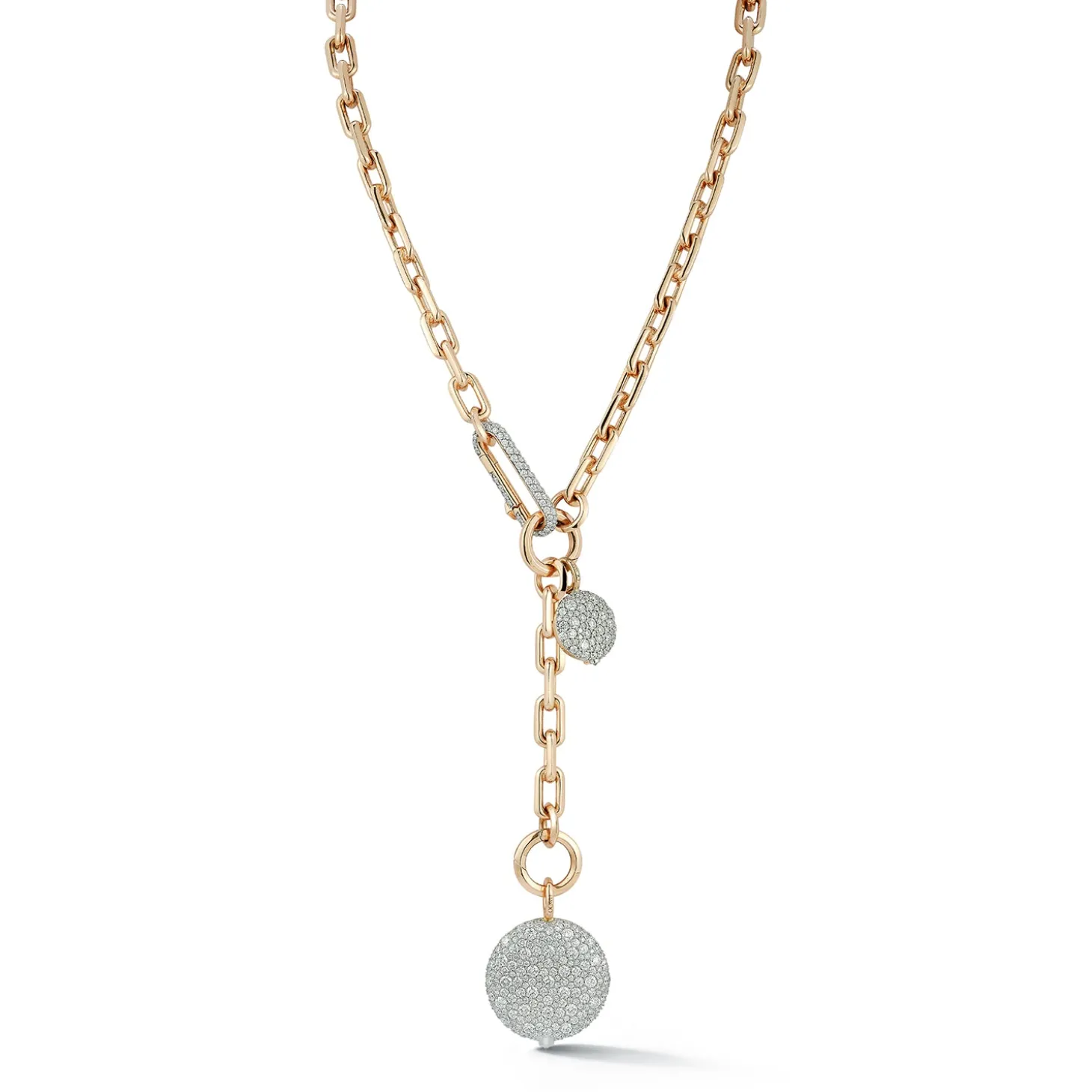 SAXON 18K GOLD CHAIN LINK NECKLACE WITH ELONGATED DIAMOND LINK CLASP AND REMOVABLE EXTENSION CHAIN