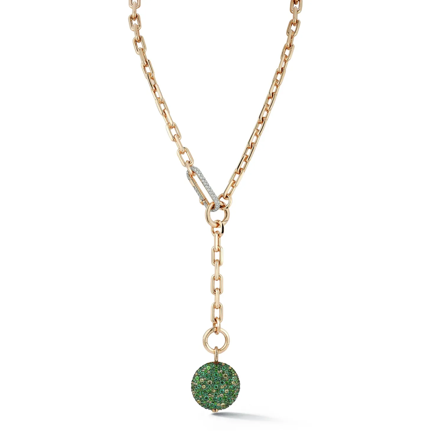 SAXON 18K GOLD CHAIN LINK NECKLACE WITH ELONGATED DIAMOND LINK CLASP AND REMOVABLE EXTENSION CHAIN