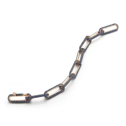 SAXON 18K ROSE GOLD ALL BLUE SAPPHIRE ELONGATED CHAIN LINK BRACELET