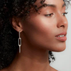 SAXON STERLING SILVER 3 DROP ELONGATED CHAIN LINK EARRINGS