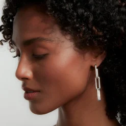 SAXON STERLING SILVER 3 DROP ELONGATED CHAIN LINK EARRINGS