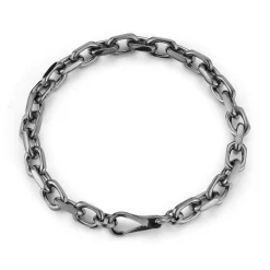 SAXON STERLING SILVER, BLACK RHODIUM CABLE CHAIN LINK BRACELET WITH SPRING CLASP
