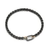 SAXON STERLING SILVER CHAIN LINK BRACELET WITH 18K BLACK GOLD AND BLACK DIAMOND ELONGATED CLASP