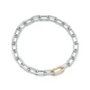 SAXON STERLING SILVER LINK BRACELET WITH 18K ROSE GOLD ELONGATED SPRING LOADED CLASP