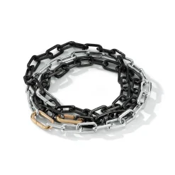 SAXON STERLING SILVER LINK BRACELET WITH 18K ROSE GOLD ELONGATED SPRING LOADED CLASP