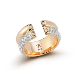 THOBY 18K GOLD AND DIAMOND EDGE 2 ROW TUBULAR RING