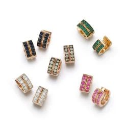 WF CLASSIC 18K AND GREEN EMERALD DOUBLE ROW HUGGIES