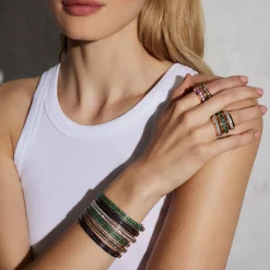 WF CLASSIC 18K GOLD AND BLUE SAPPHIRE DOUBLE ROW BANGLE BRACELET