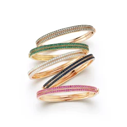 WF CLASSIC 18K GOLD AND PINK SAPPHIRE DOUBLE ROW BANGLE BRACELET